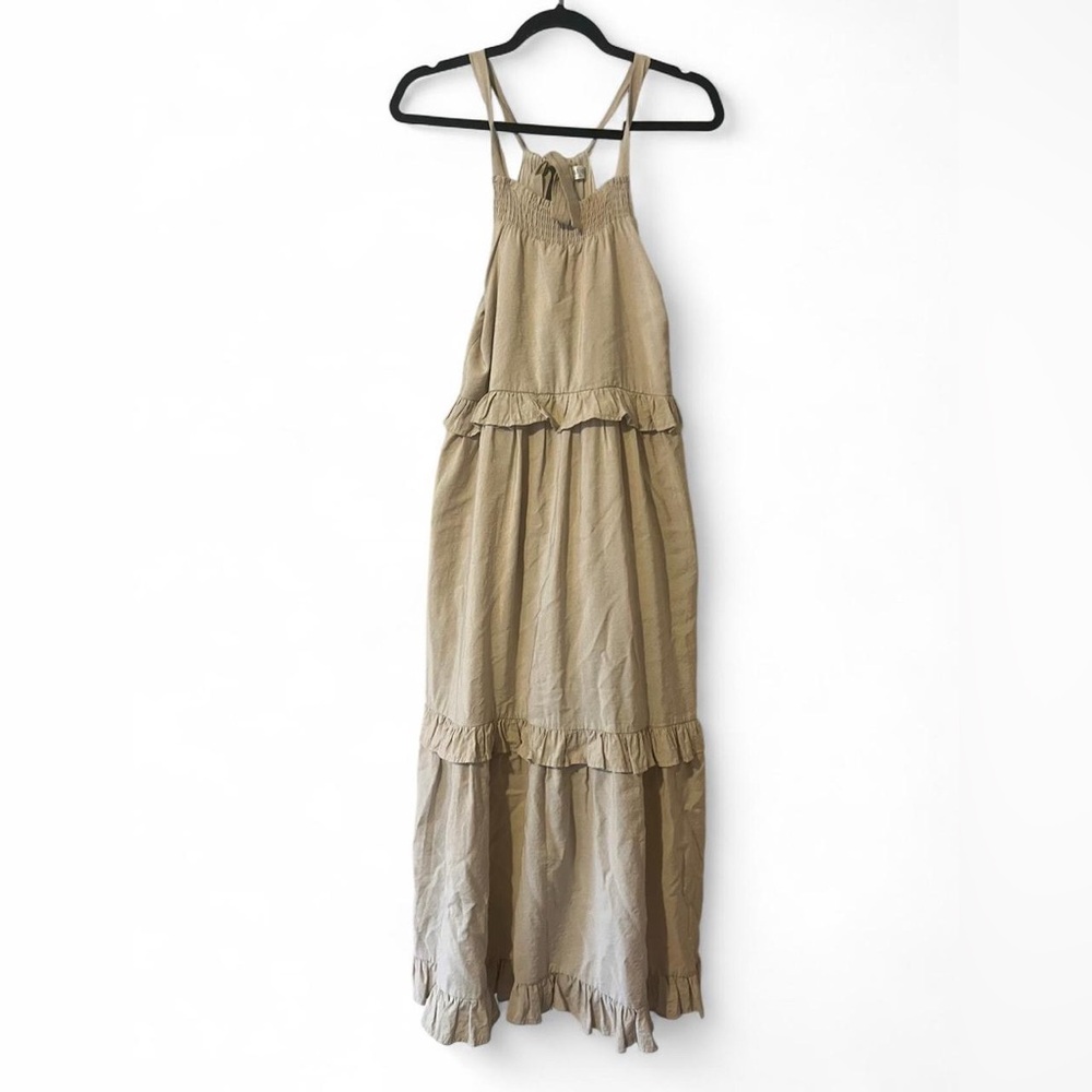 Vestique Tan Tiered Ruffle Lagenlook‎ boho Maxi Dress
